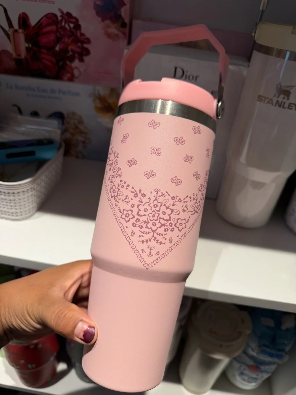 Stanley Pink Floral-Heart Travel Tumbler